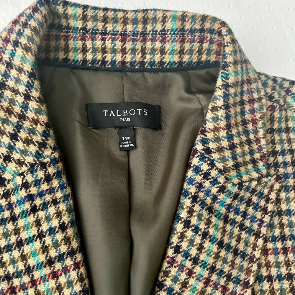 Vintage Talbots Wool Plaid Tweed Blazer Light Academia Classic Heritage 14 W - Picture 7 of 11